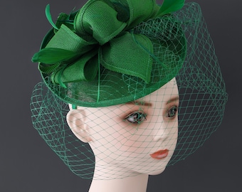 Feather Pillbox Fascinator – Kentucky Derby Tea Party Veil Headpiece