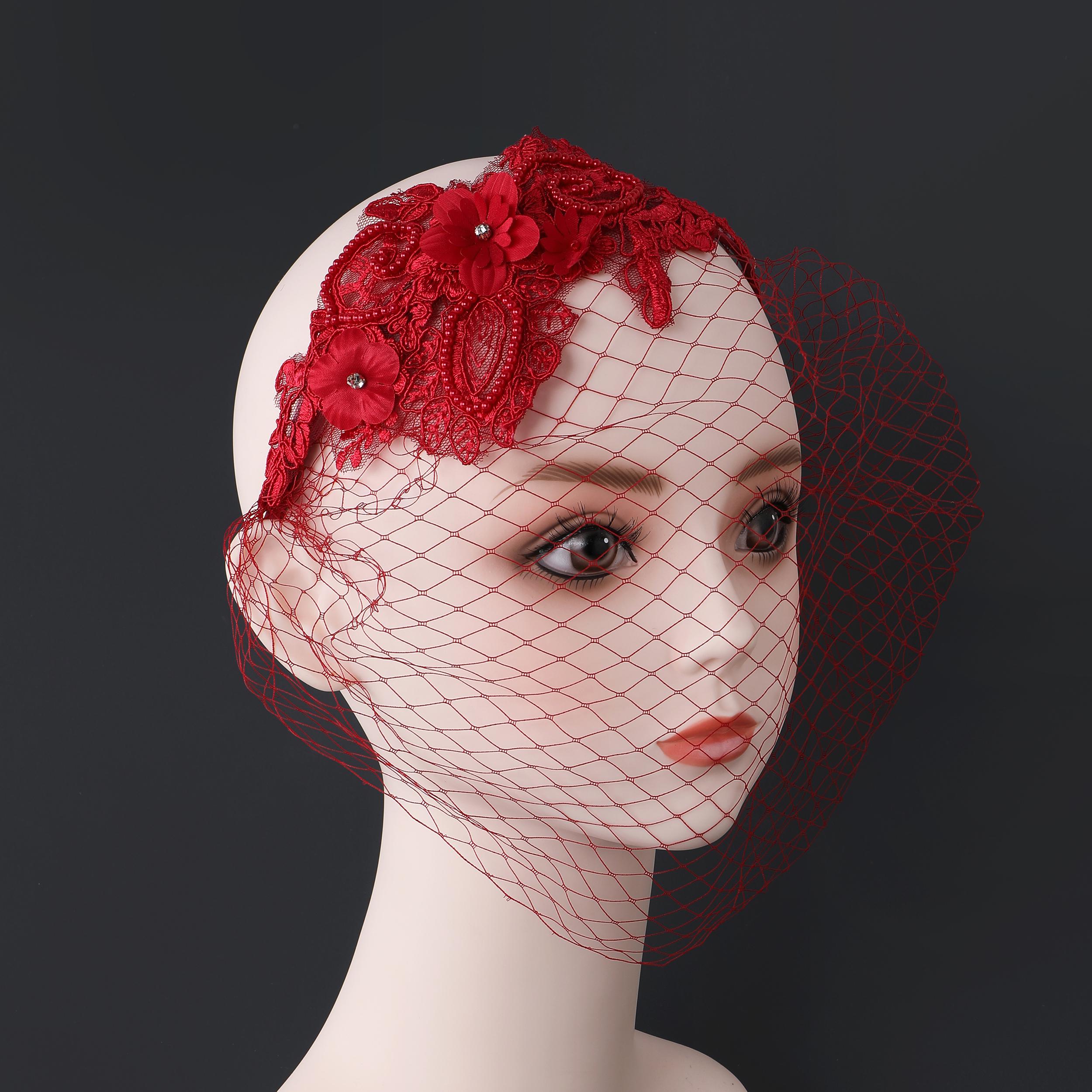 Bridal Veil Fascinator – Mesh Lace Flower Tea Party Headband 
