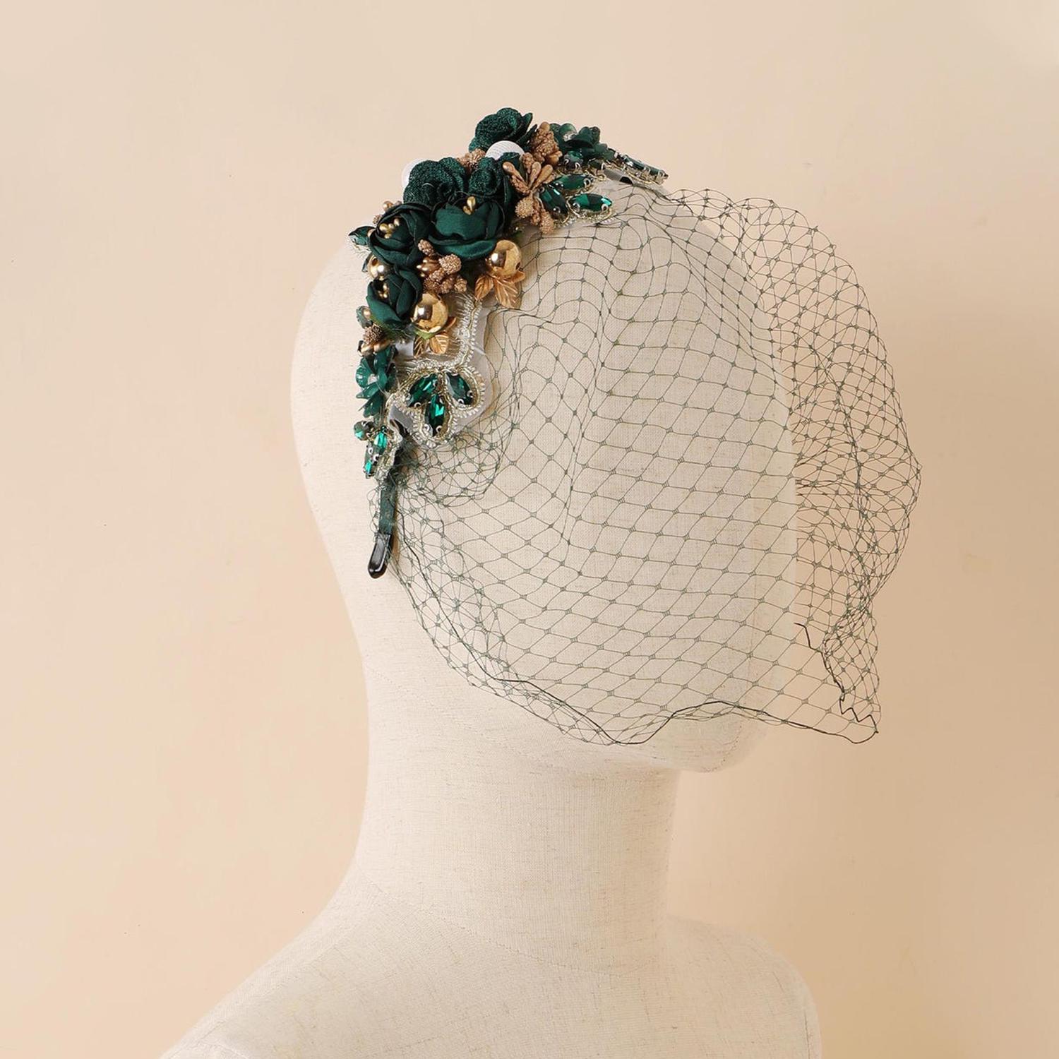 1920s Fascinator for Women – Mesh Flower Pearl Veil Headband 