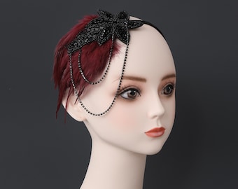 Feather Flapper Headband – Rhinestone Beaded 1920s Hair Accessory