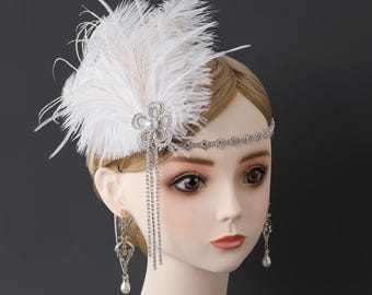 1920er Jahre Gatsby Pfauenfeder Stirnband, Flapper Kostüm Haarschmuck, Accessoire