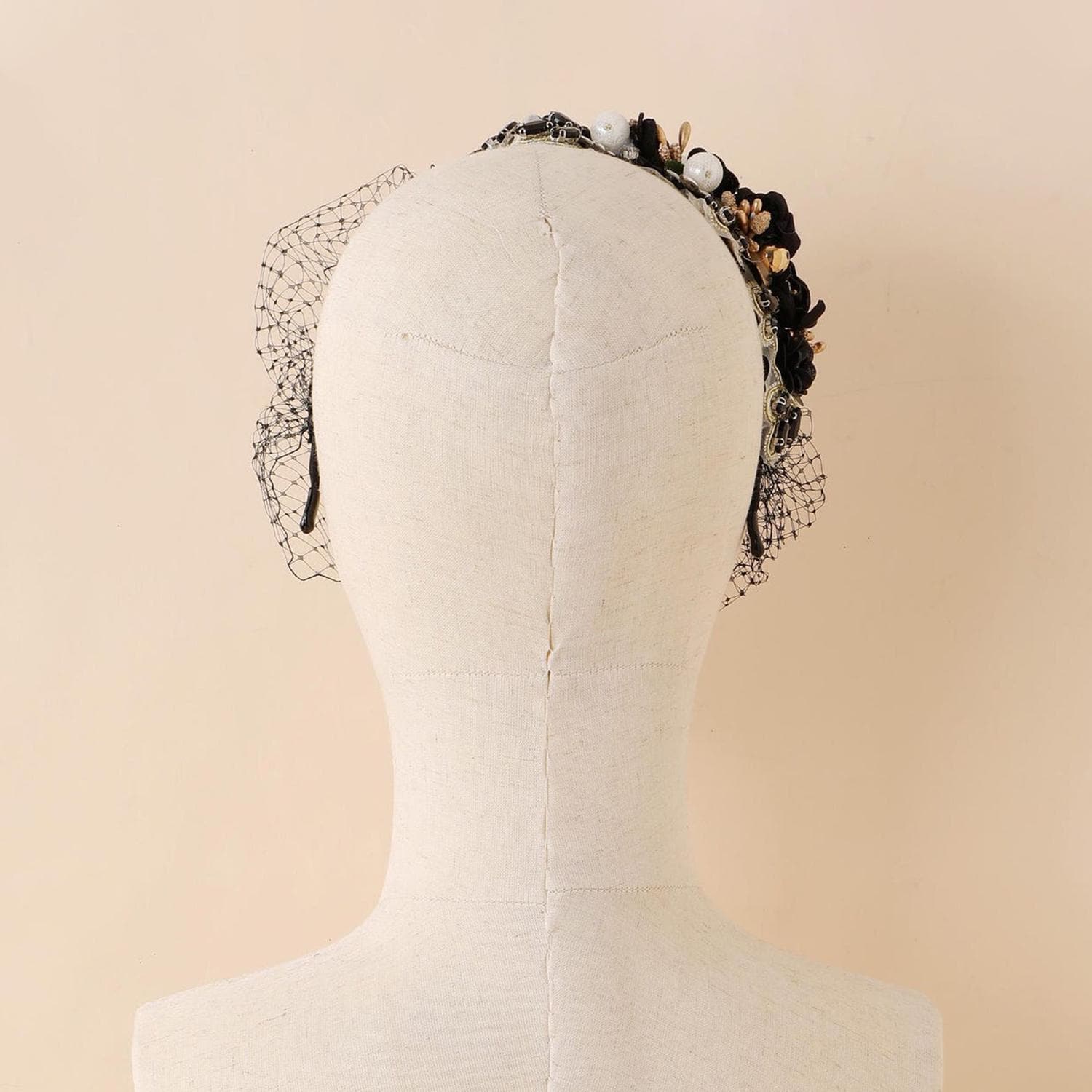 1920s Fascinator Mesh Flower Pearl Veil Headband Bridal Tea Party Cocktail 1920s Style Fascinator Headband With Mesh Veil & Pearl  main image 2