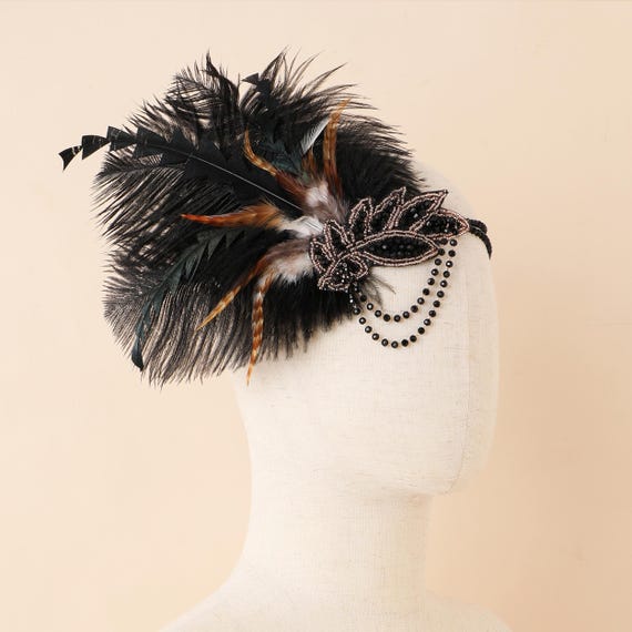 Flapper Feather Headband 1920s Gatsby Showgirl Hairpiece One Size Amazon.com: BABEYOND 1920s Flapper Headpiece 20s Carnival  main image 2