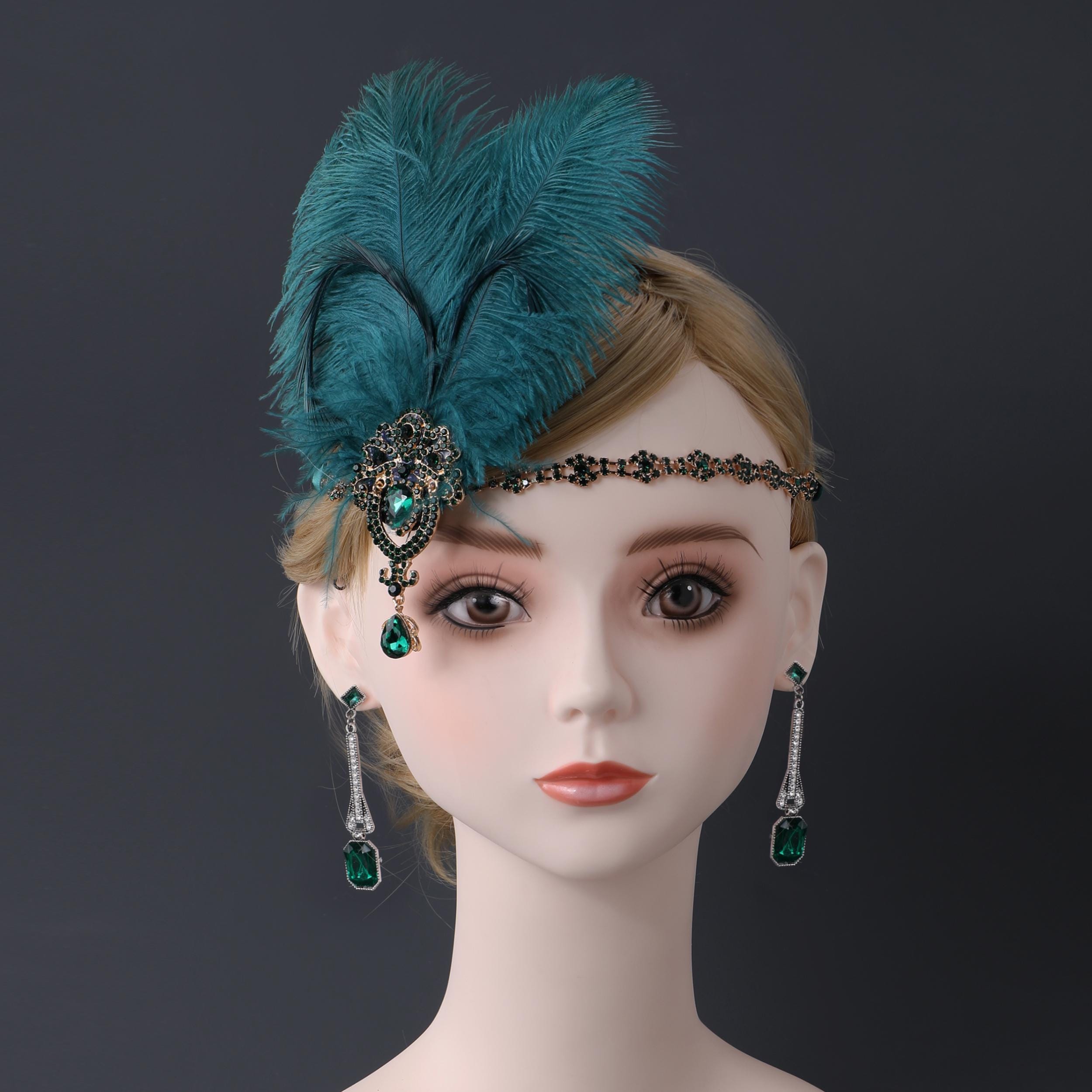 Gatsby Silver & Turquoise Blue Headpiece 20s Great Gatsby Party Costume Head Piece Hair Band  main image 2