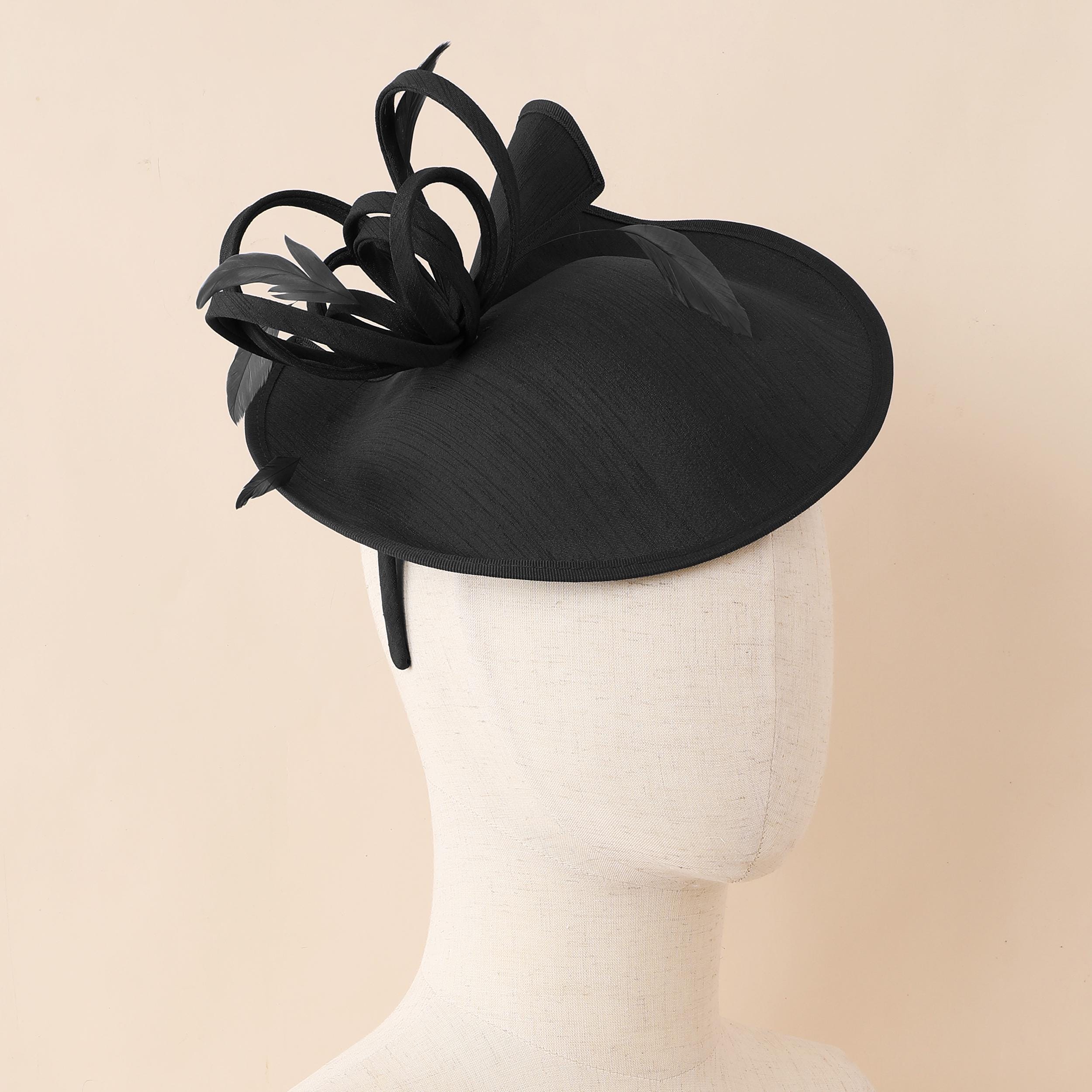 Vintage Slub Linen Derby Hat: Feather Fascinator for Tea 
