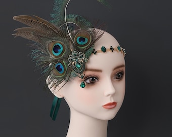 Peacock Feather Flapper Headpiece: 1920s Gatsby Costume Headband