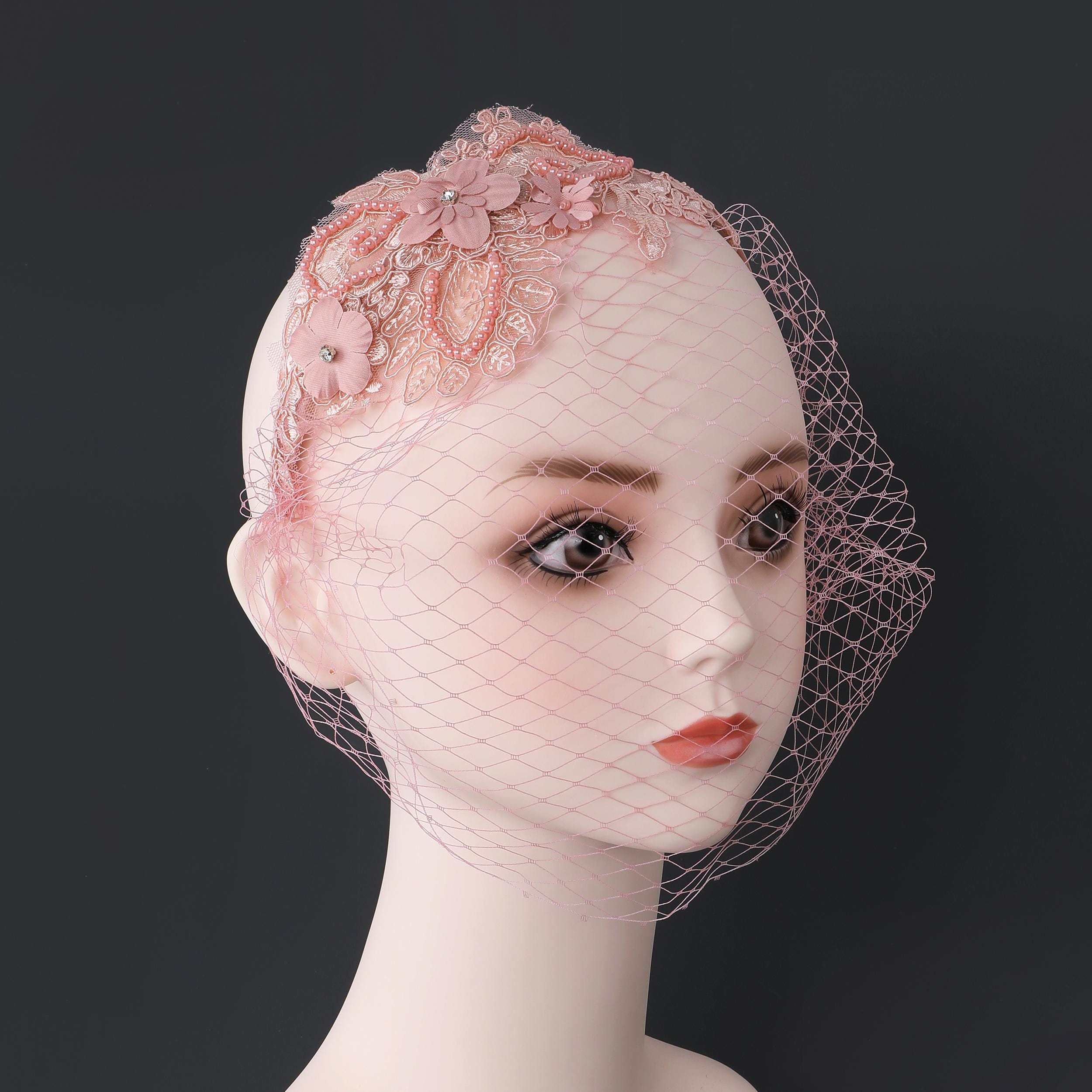 8624 2 Pieces Fascinator Mesh Lace Headband Bridal Wedding Veil Tea Party Bridal Veil Fascinator – Mesh Lace Flower Tea Party Headband  main image 2
