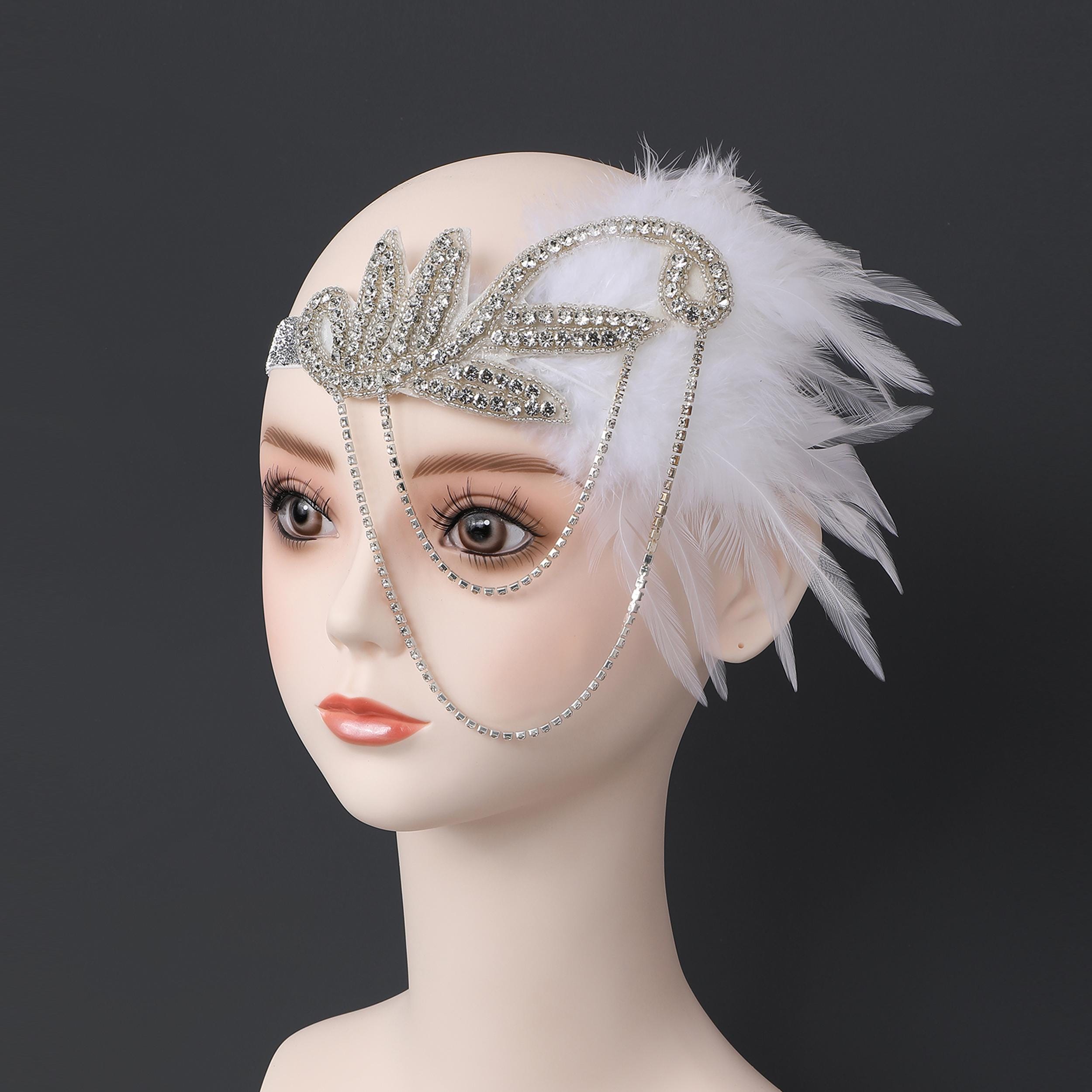 Vintage Flapper Headband Women 1920s Feather Rhinestone Glam Dressy Accessory New listing. 1920s rhinestone flapper headpiece main image 3