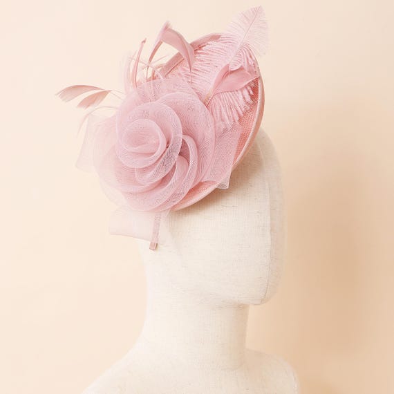 Feather Fascinator Hat – Mesh Flower Pillbox, Kentucky Derby 