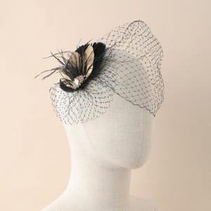 Vintage Brown Velvet Fascinator Hat Feather Accent Mesh Birdcage Veil Wedding Fascinator Brown Hat Fascinator #SUEDE Brown or Nude Hat  main image 2
