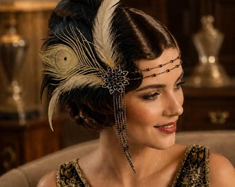1920s Feather Headband for Women – Flapper Gatsby Crystal Headpiece for Roaring 20s Costume