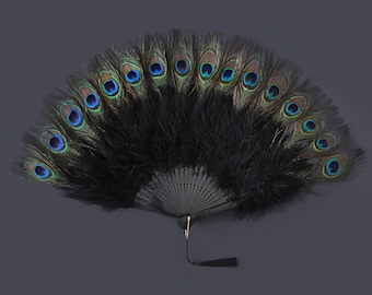 Waaier met pauwenveer: vintage flapperaccessoire uit de jaren 1920 voor Gatsby-kostuum, Halloween en theekransje