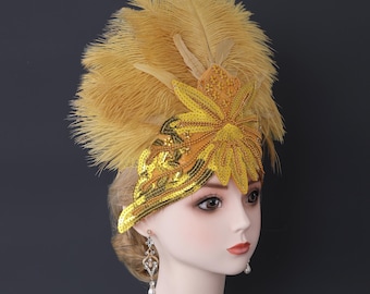 Ostrich Feather Carnival Headpiece – 1920s Flapper Headband