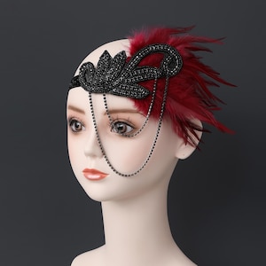 1920s Flapper Headband – Roaring 20s Great Gatsby Feather Headpiece for Women Vintage Hair Accessories
