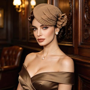 Felt Fascinator Hat: Floral Pillbox with Mesh, Tea Party, Derby