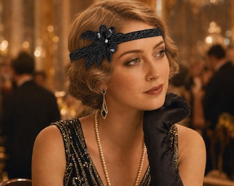 1920s Flapper Crystal Headband, Handmade Beaded Gatsby Hair Accessory, Art Deco Roaring 20s Style