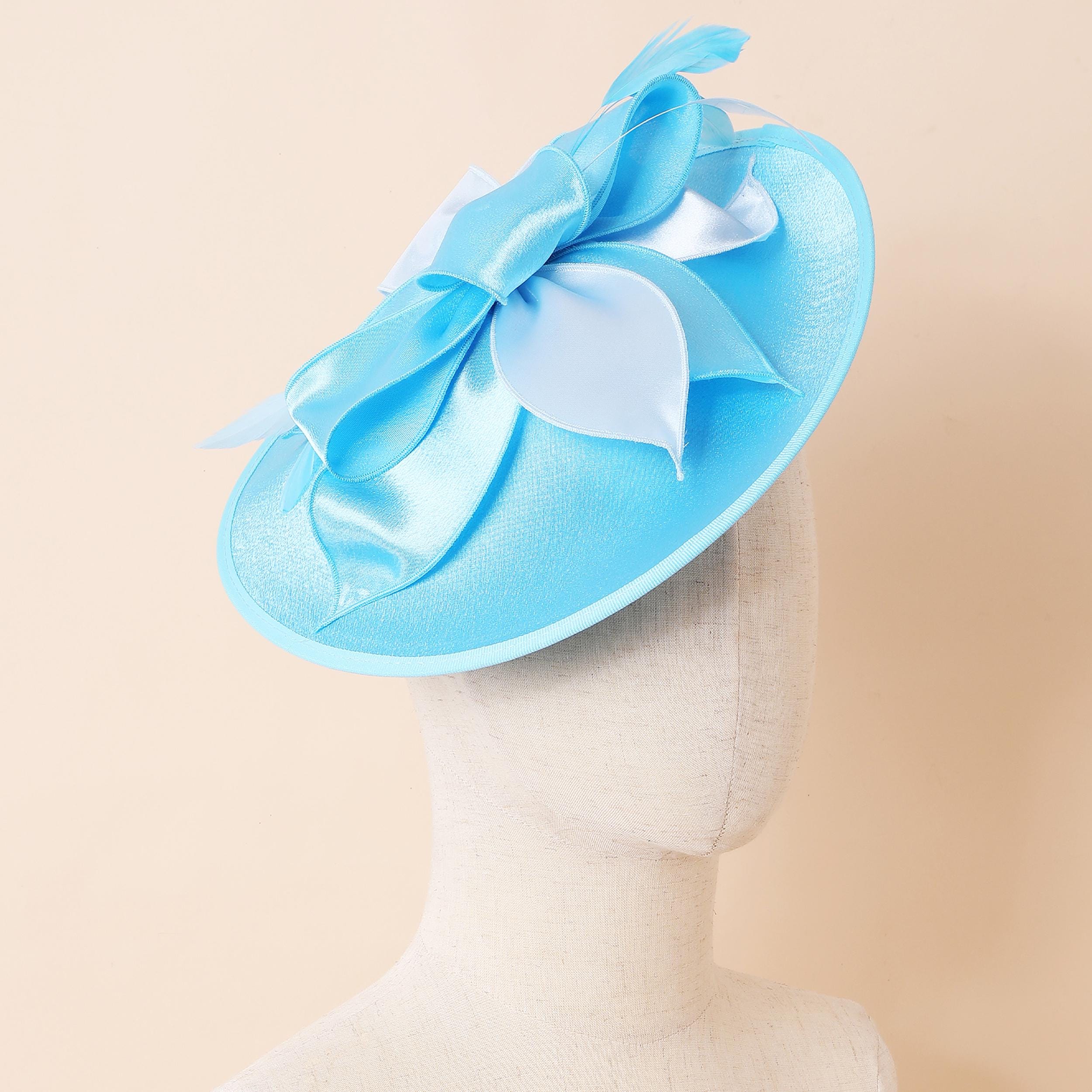 Fabulous Teal Ribbon Feather Fascinator Kentucky Derby Tea Brunch Church Wedding kentucky derby hat fascinator royal blue satin with light  main image 4