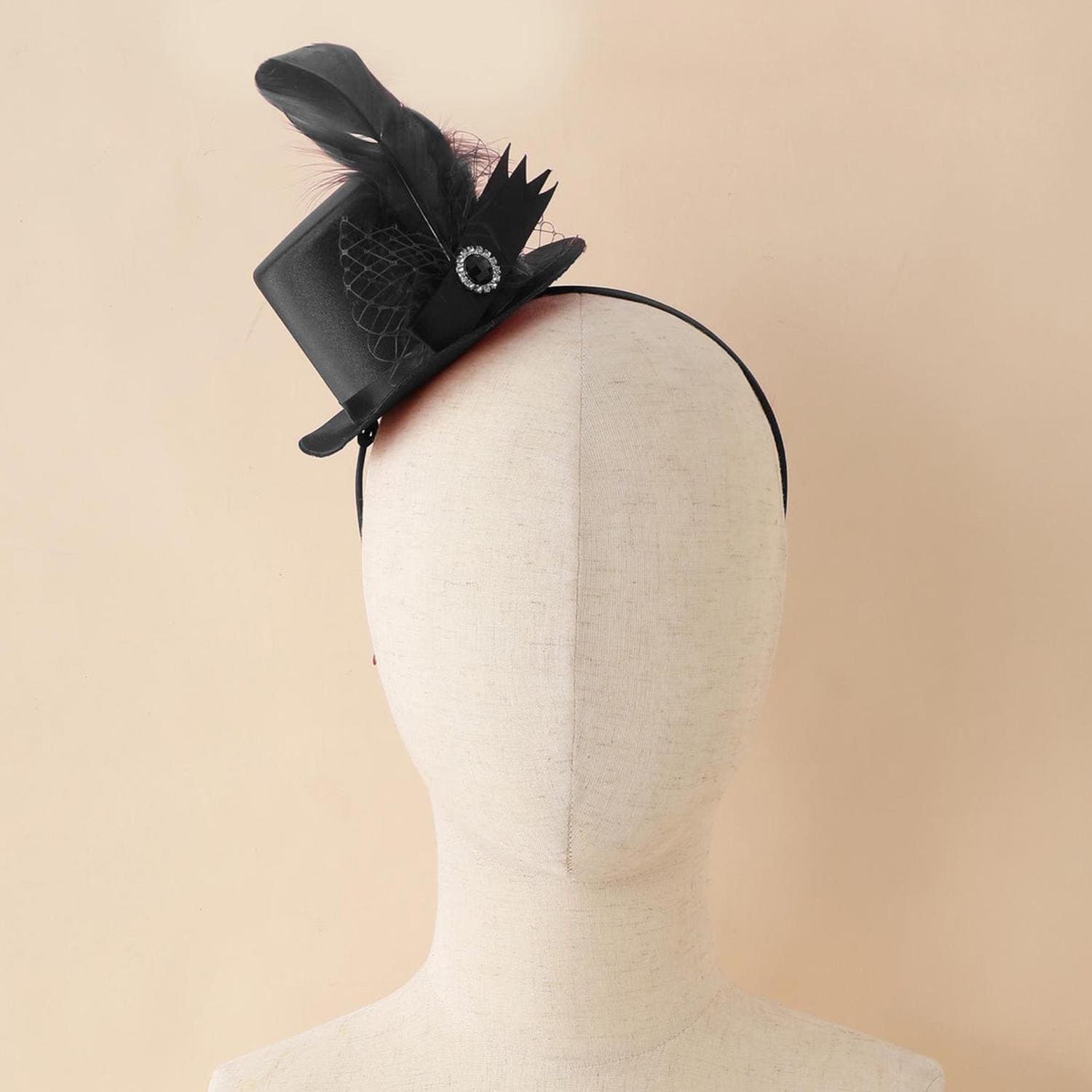 Mini Top Hat Fascinator Headband Feather Top Hat For Derby Tea 4922 BABEYOND Mini Top Hat Fascinator Headband Feather Top Hat  main image 2