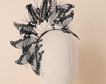 Butterfly Headband Fascinator Hat – Monarch Fairy Headpiece for Tea Party, Derby, Halloween Costume
