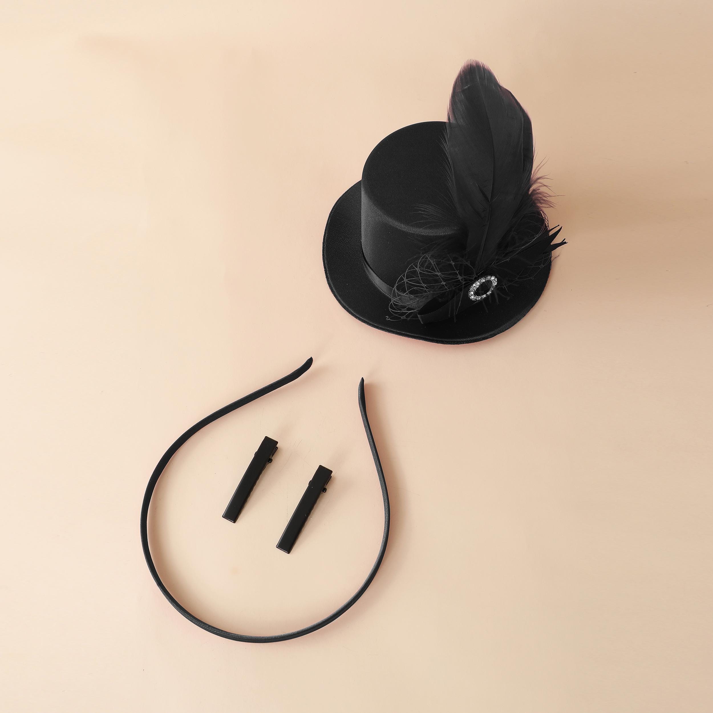 Mini Top Hat Fascinator Headband Feather Top Hat For Derby Tea 4922 BABEYOND Mini Top Hat Fascinator Headband Feather Top Hat  main image 4