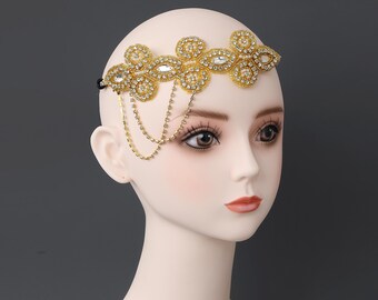 Ivory Lace Pearl Headpiece: 1920s Beaded Flapper Headband - Etsy display picture 2