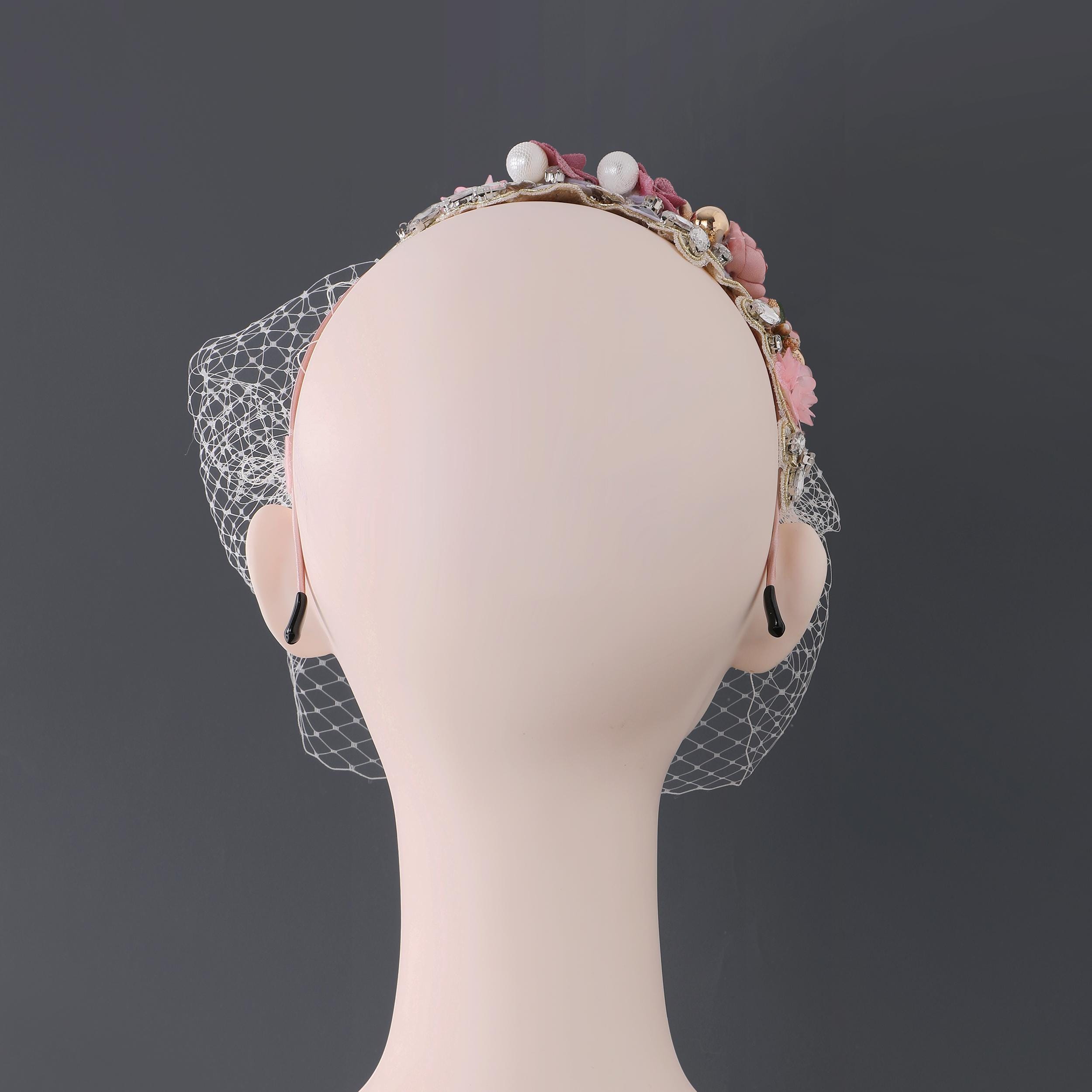 1920s Fascinator for Women – Mesh Flower Pearl Veil Headband 