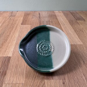 Handmade Ceramic Garlic Grater Plate: Overlapped Forest Green and White Glaze