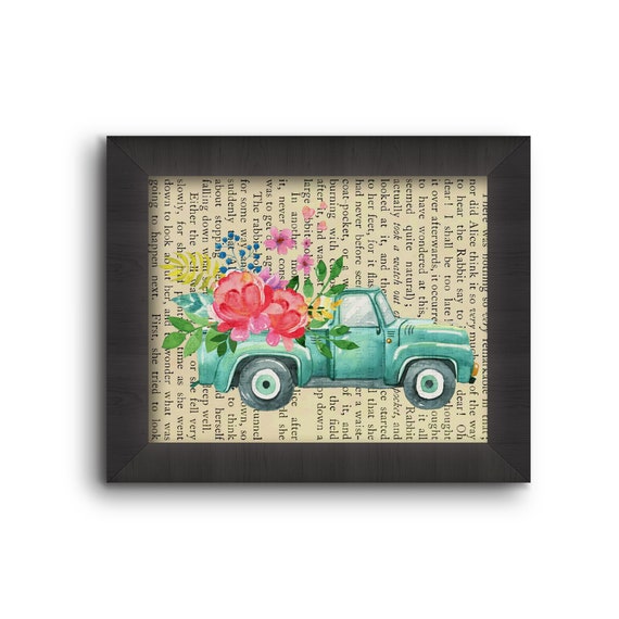 Vintage Blue Truck With Flowers