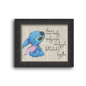 Lilo & Stitch 'Ohana' Quote Print – Upcycled Vintage Book Art