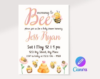 Mommy to Bee Baby Shower Invitation: Watercolor Honeycomb (Canva Template)