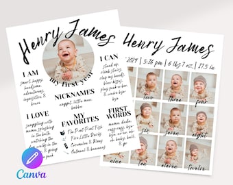 Conjunto de pôsteres comemorativos do 1º aniversário: Modelo de colagem de fotos no Canva (Download digital)