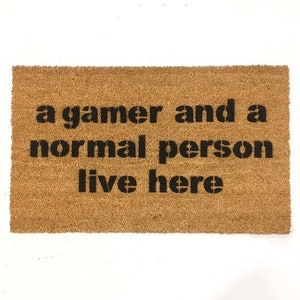 a GAMER and a normal person live here | funny nerdy door mat | geeky doormat | boyfriend gift for him | doormatt