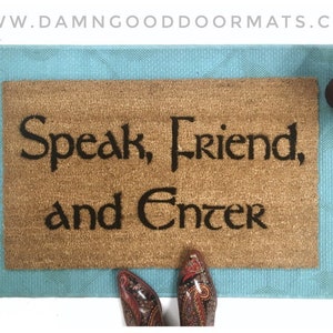 JRR Tolkien quote  Speak Friend and Enter geek stuff funny flocked doormat nerdy gifts gift welcome mat doormatt new house gift