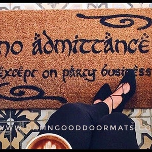 Swirls Bilbo No admittance except on Party business geek doormat Tolkien door mat nerd gifts dungeons and dragons nerdy gift doormatt