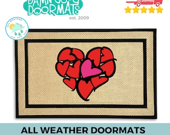 all weather Valentine's Day Hearts Doormat | Gift for Girlfriend | Heart Rug | Spring Door Mat Decor | Front Porch Decor | Cute Doormat