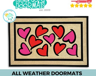 All-weather Valentine mat | Pink and Red Hearts all over Doormat | Valentine's Day Mat | Heart Rug | Spring Door Mat Decor | Cute Doormat
