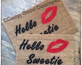 Dr Who River Song Hello Sweetie kiss nerdy doormat geekery BBC tardis the doctor Whovian wedding gift party decor porch melody pond doormatt