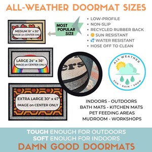a variety of door mat sizes and features, including a "ALL-WEATHER DOORMAT SIZES" section that lists different sizes and their corresponding features.