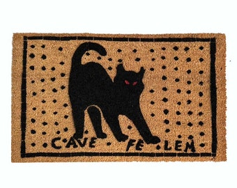 CAVE FELEM | Beware of Cat | Funny cat gift | Cave Catus | Latin Halloween doormat *