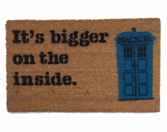 TARDIS Dr. Who Bigger on the inside funny doormat nerd geek door mat eco friendly outdoor BBC doormatt new house gift