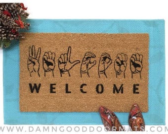 ASL Welcome Doormat: American Sign Language, Deaf Culture Gift