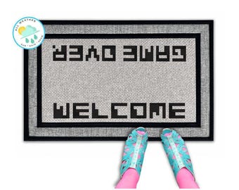 Funny Welcome Mat: 80's Video Game Over - Retro Gamer Door Rug