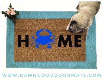 Maryland Chesapeake Bay blue crab funny nautical beach house decor Baltimore doormat Rehoboth beach vacation home