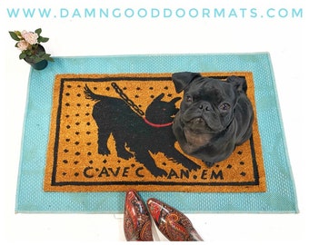 Cave Canem Roman mosaic  doormat latin beware of dog welcome funny door mat art history nerd pompeii realtor closing gift new house gift ()