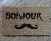 Mustache French Welcome door mat Bonjour- Good Day Art Nouveau