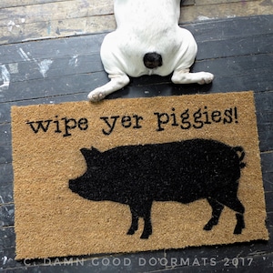 Wipe your piggies pig lover rustic home decor boho decor farmhouse decor welcome mat wipe your feet funny doormat barnyard humor doormatt