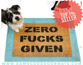 Zero fucks given | funny rude  f bomb doormat | sarcastic obscene gift | outdoor coir oversized door mat