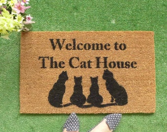 Welcome to the Cat House cute doormat cat lover mat funny door mat  feline cat lady gifts for cat lovers crazy cat ladyunder 50 doormatt