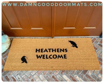 Norse Mythology Doormat, Heathens Welcome with Hugin & Munin (Outdoor Coir)