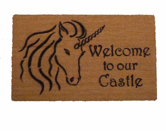 Unicorn doormat | Fairy Tale Castle welcome mat | Damn Good Doormats +